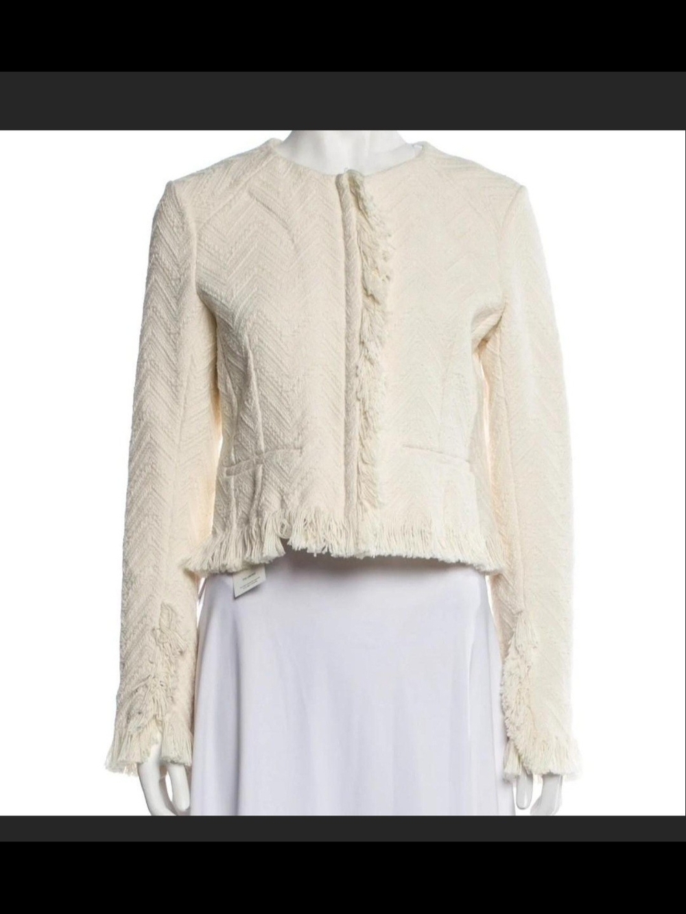 Derek Lam Cream Fringe-Trim Cropped Jacket